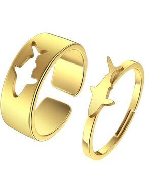 Shark gold 2Pcs Matching Cute Animals Promise Engagement Ring